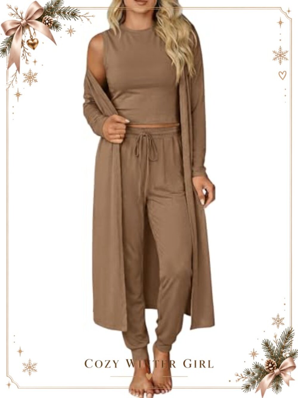3 Piece Lounge Set Lightweight Sweatsuit Cardigan Tank Wide Leg Pants